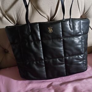 Victoria's Secret Black Quilted Tote with Gold Logo